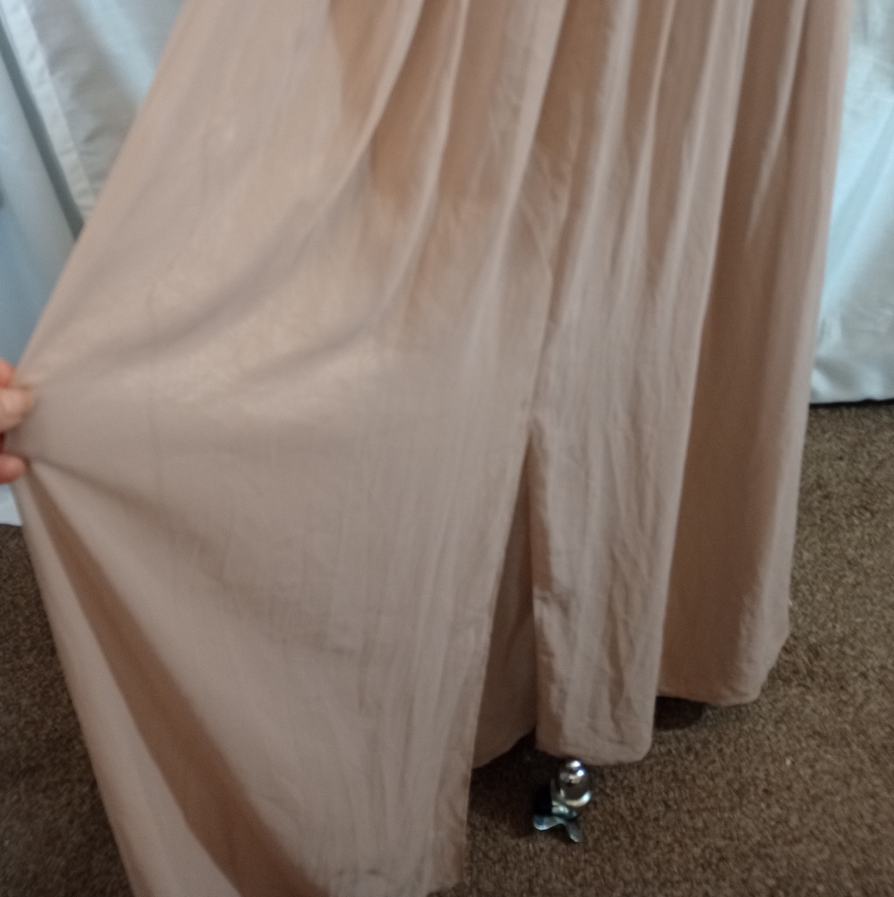 Dessy Collection Long Gown Chestnut beige Straps/Pleats/Sleeveless/V-back, 10 - Picture 10 of 14
